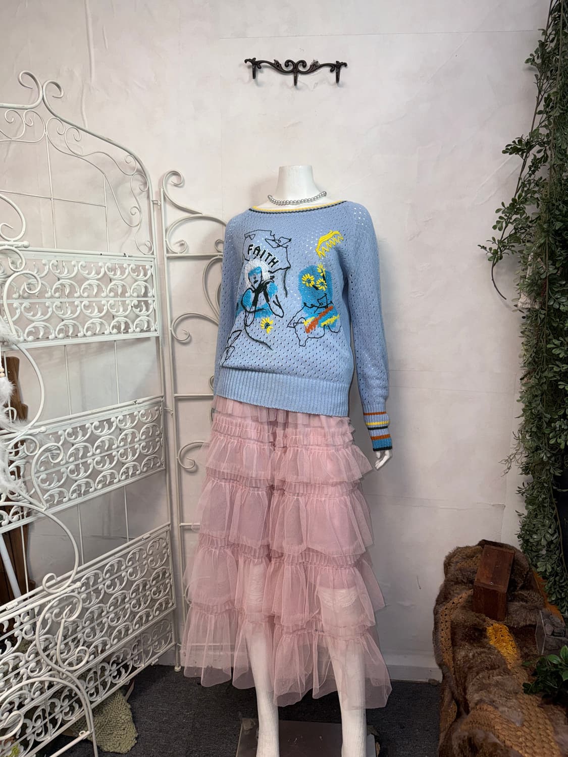 O’2ND mute blue embroidered summer knit 상품이미지4