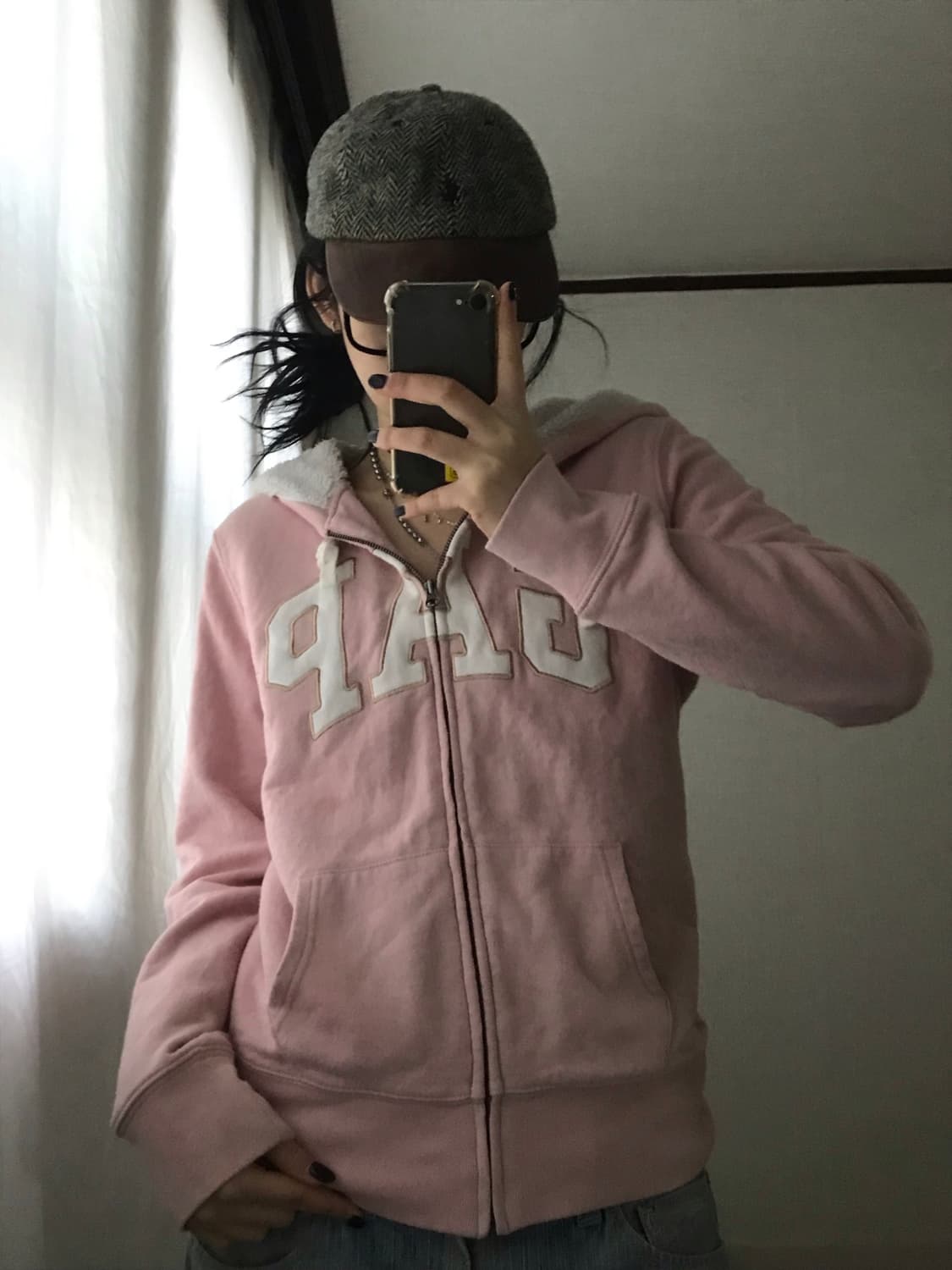 갭 연핑크 퍼후드집업 상품이미지1