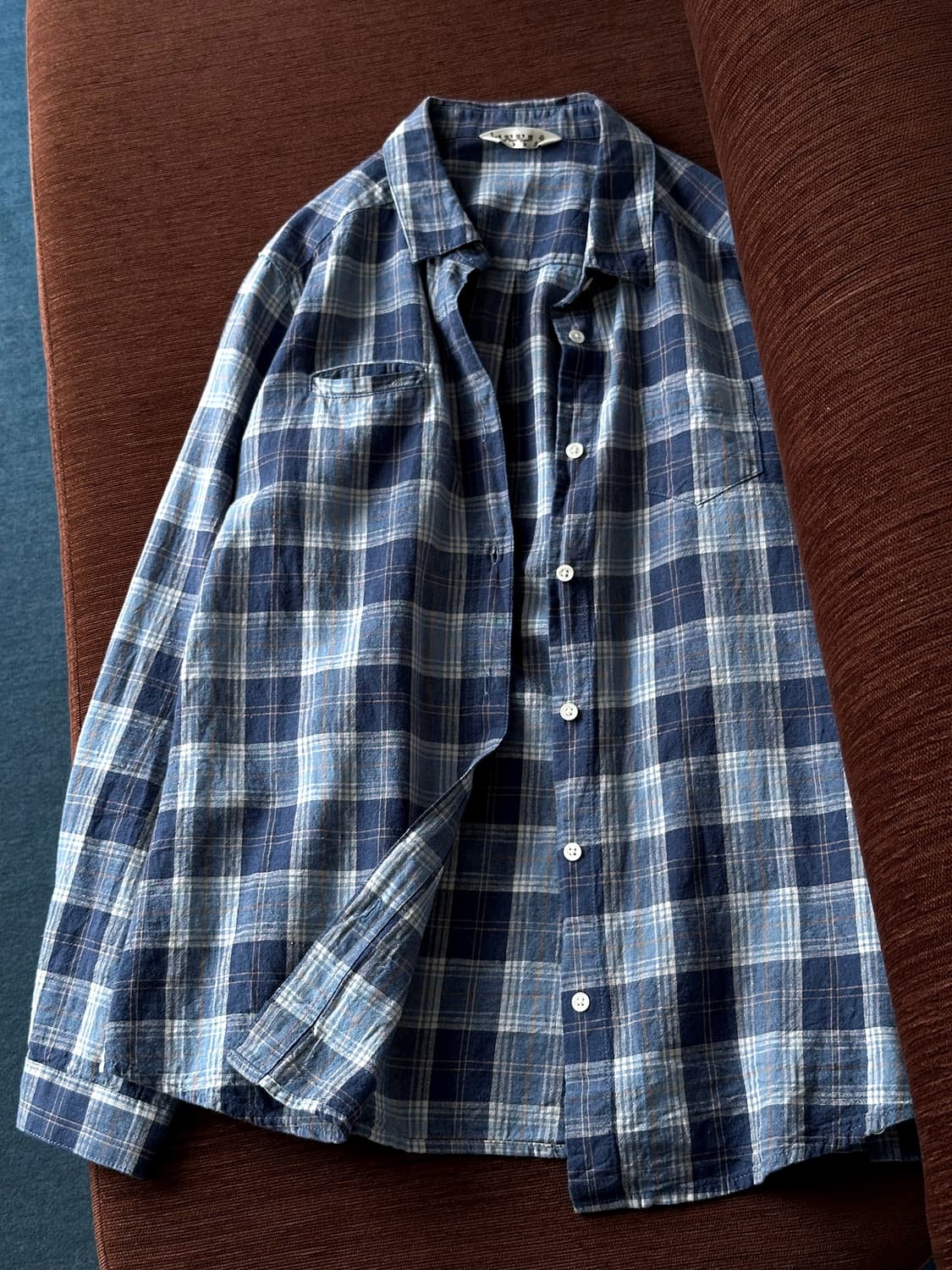 Rough cotton linen design check  shirt 상품이미지9