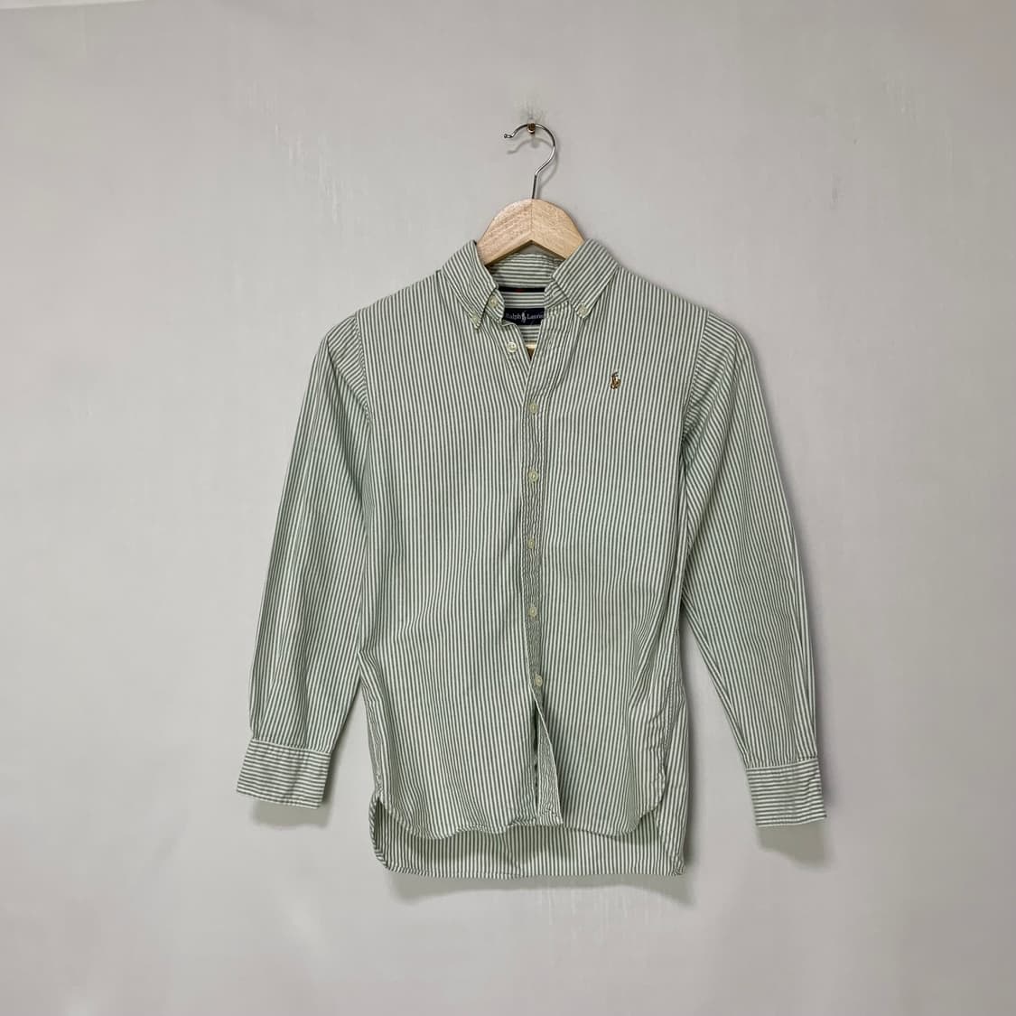 폴로랄프로렌 키즈 여성 스트라이프 슬림핏 7부 소매 셔츠 민트 상품이미지1