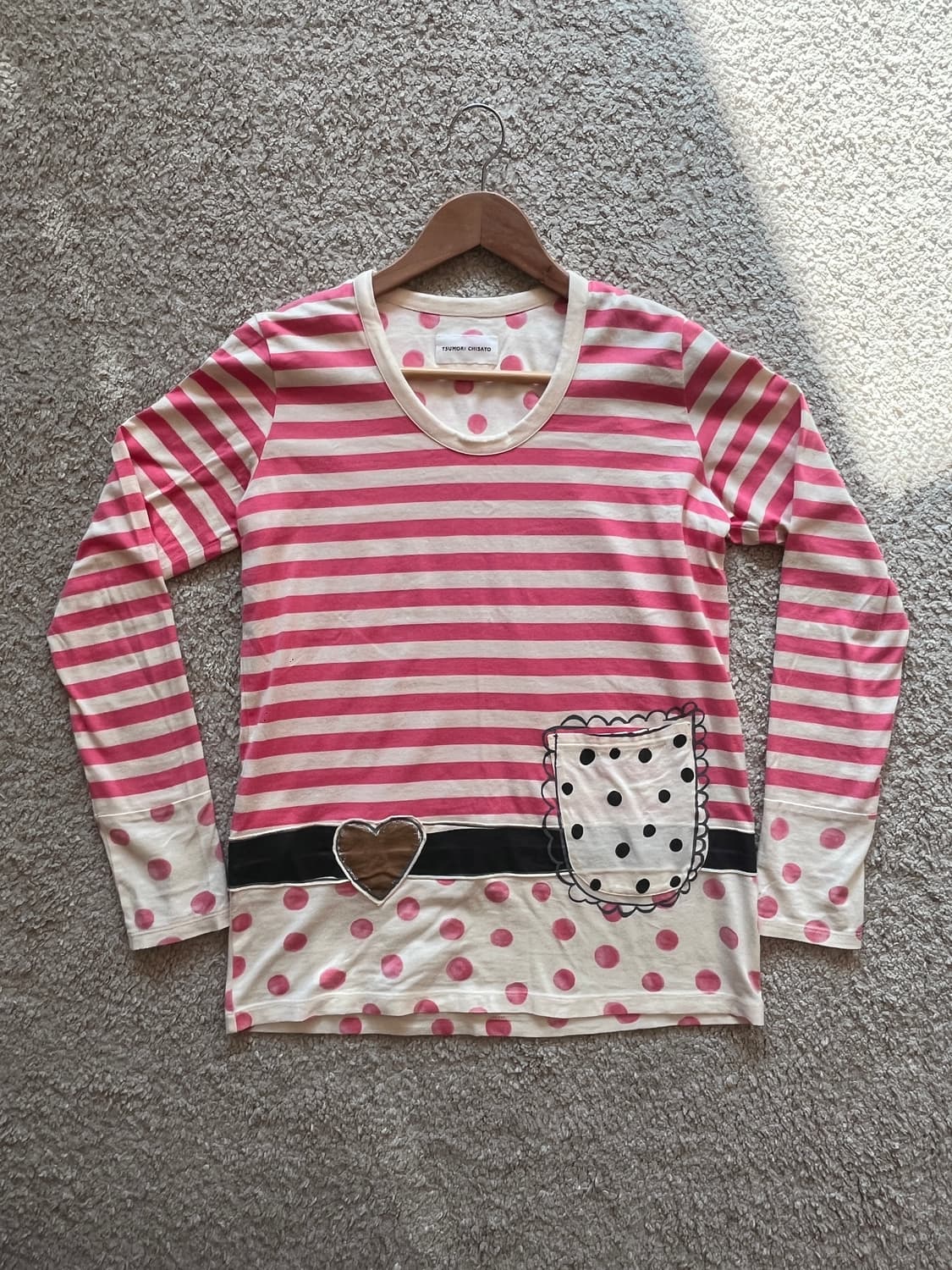 츠모리 차사토 하트벨트 리얼포켓 땡땡이 스트라이프 롱슬리브 긴팔 티셔츠 상품이미지1