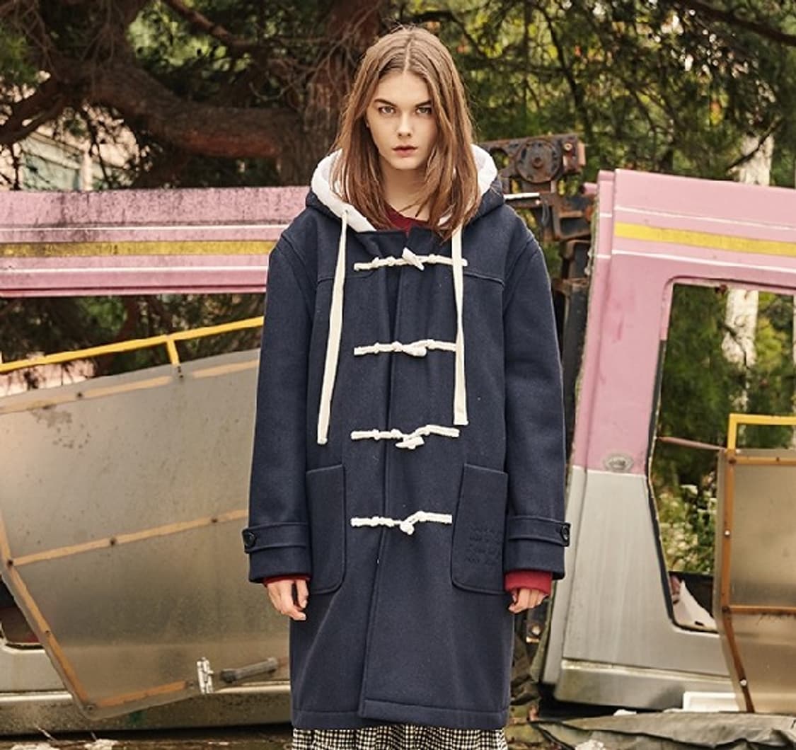 어나더프레임 울 블렌드 레터링 후디 더플 코트 PN7644 상품이미지2