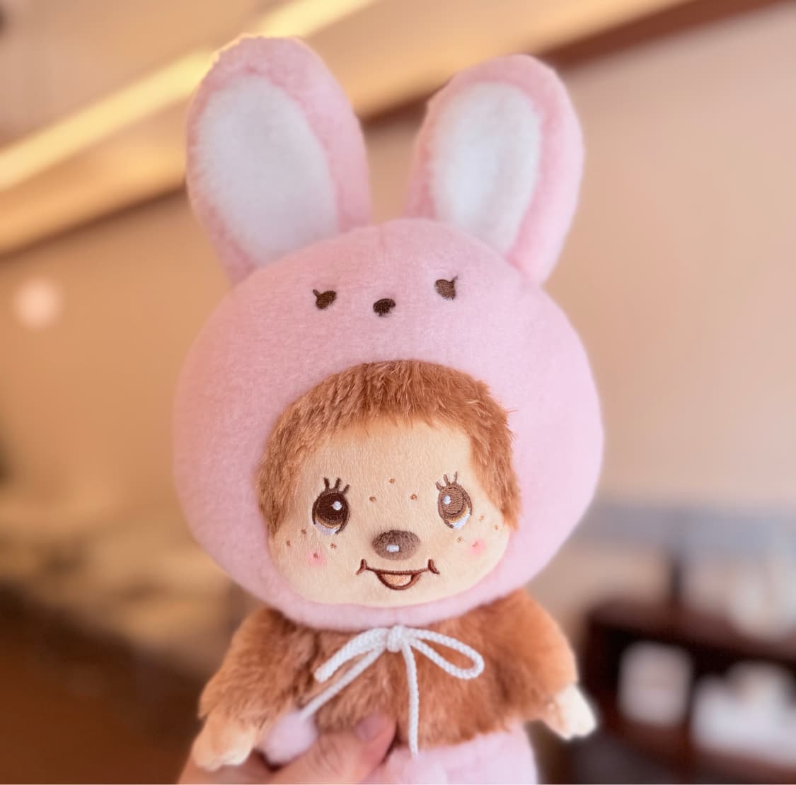 일본 핑크 토끼옷을 입은 몬치치 인형 38cm 상품이미지5