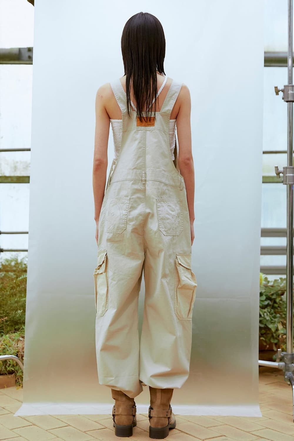 써틴먼스 카고 와이드 오버롤 베이지 상품이미지2