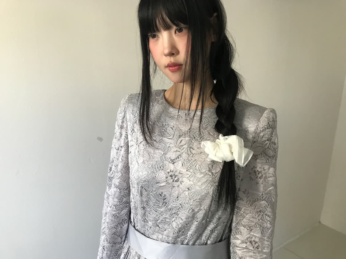 Lace embroidery silver belted dress 상품이미지7