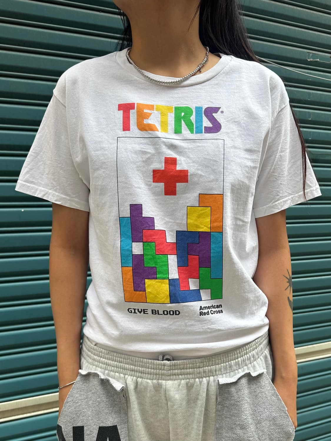American Tetris print logo T-shirt 상품이미지1