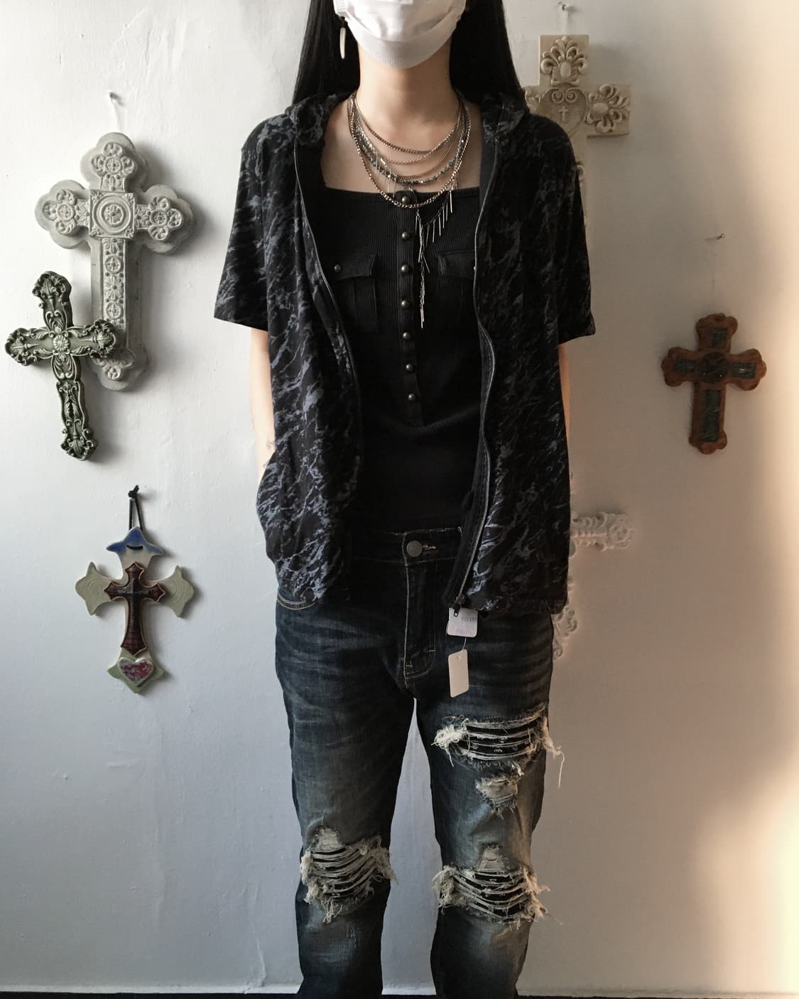 Dyed printing hood zip up 상품이미지5