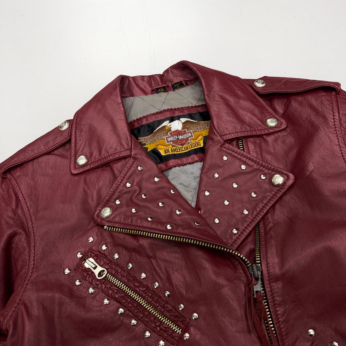 할리데이비슨 리얼레더 버건디 스터드 바이커 자켓 상품이미지4