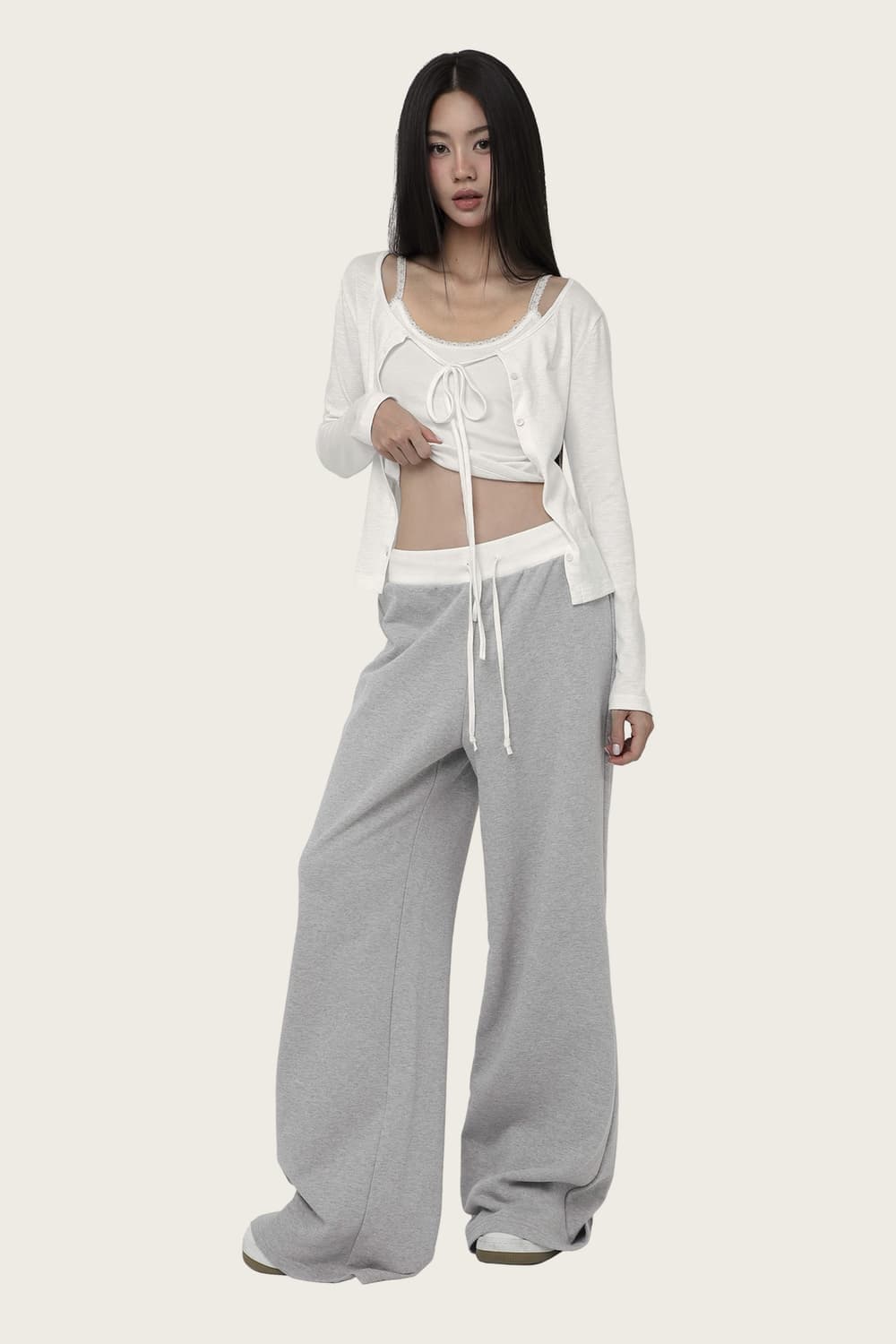 클리시어 베이직 로고 스트링 스트레이트 팬츠 와이드 상품이미지1