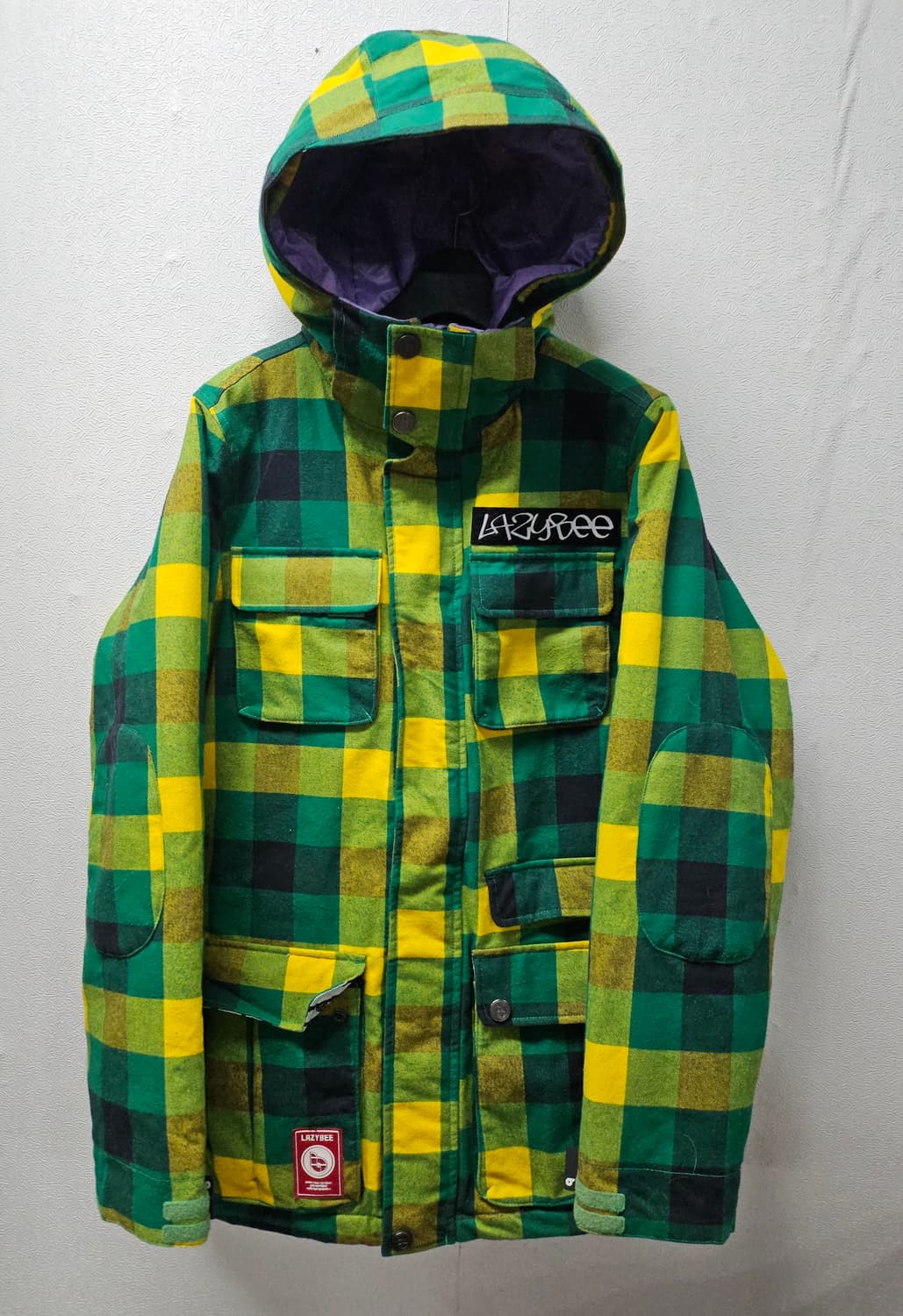 LAZYBEE 체크 후드 자켓 그린/옐로우 남성점퍼 M 상품이미지1