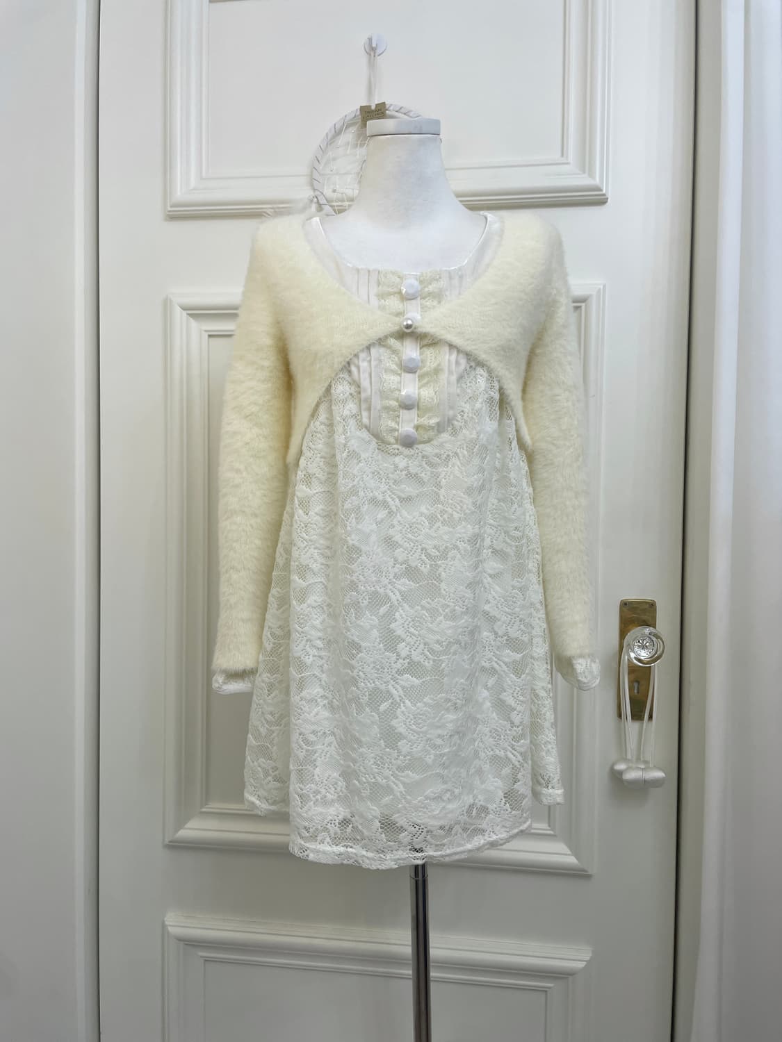 cream pearl point mini sweater bolero 상품이미지2