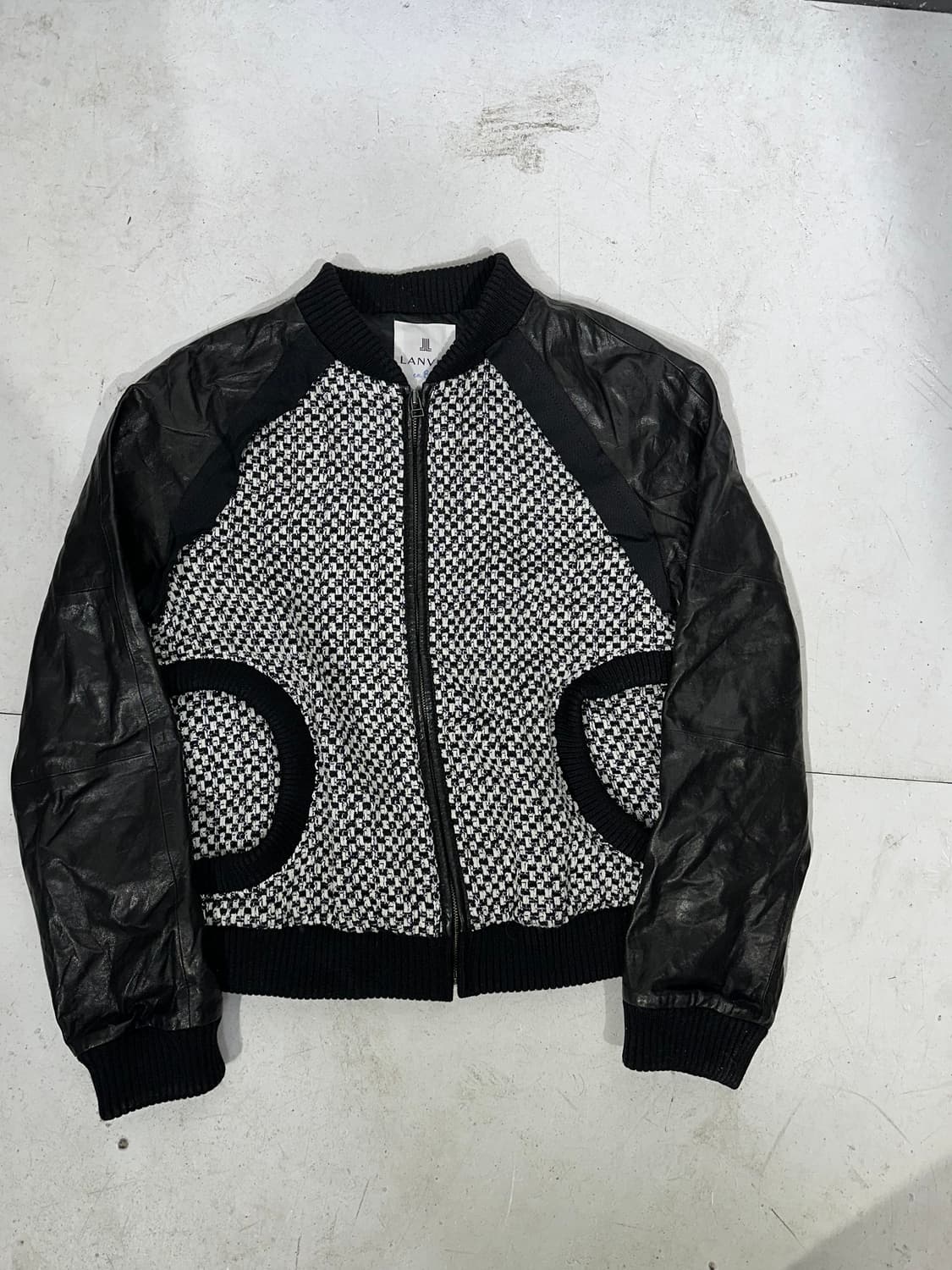 랑방 모노크롬 트위드 레더 가죽자켓 블루종 36 상품이미지7