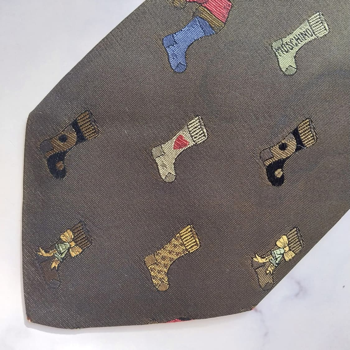 모스키노 실크 브라운 양말 패턴 넥타이 9.4cm B등급 K1996 상품이미지4