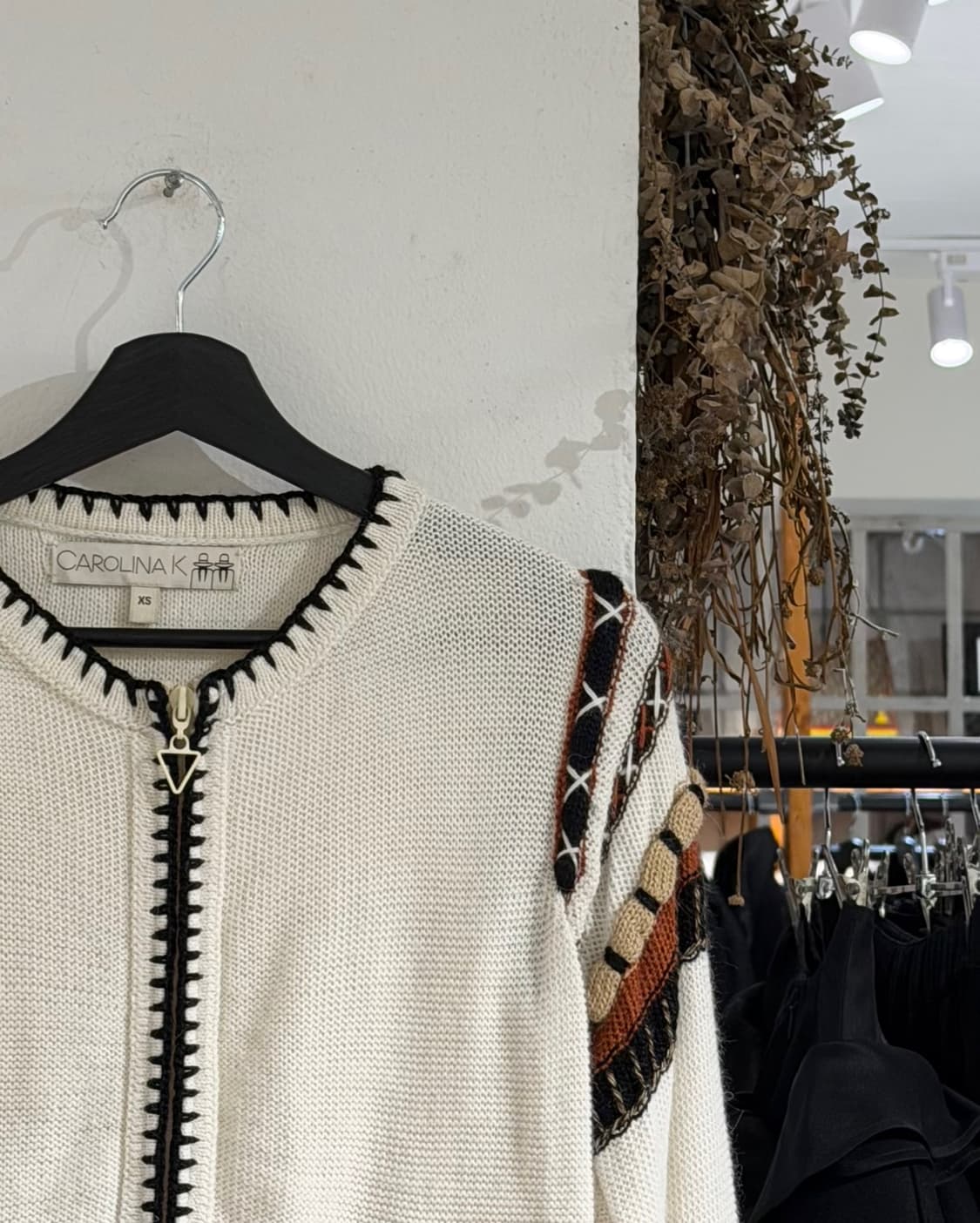 빈티지 캐롤리나 케이 아이보리 배색 니트 집업 가디건 상품이미지3