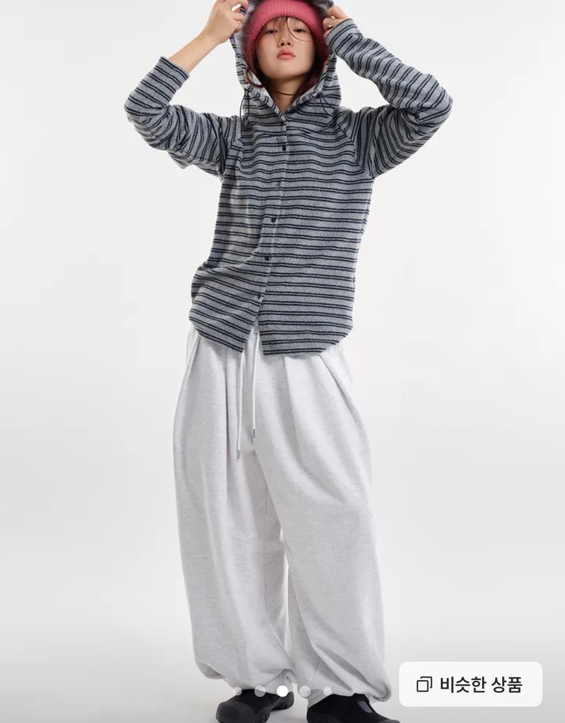 라우코하우스 바니 스트라이프 버튼 후디 니트 상품이미지3