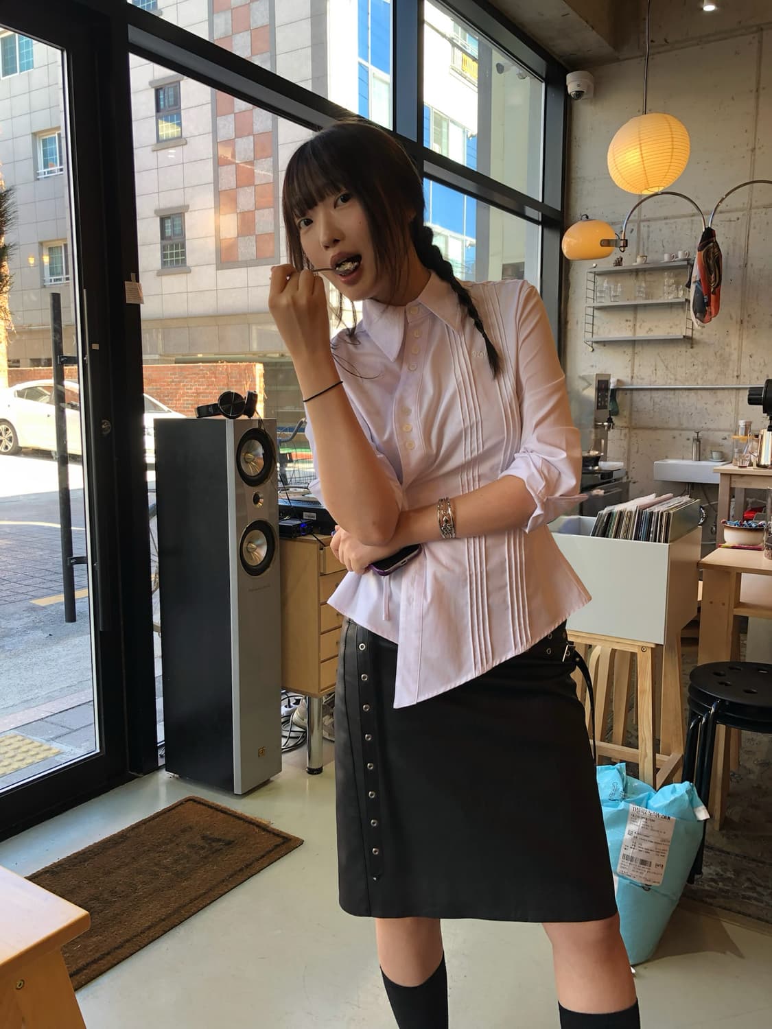 데어드 eyelet strap midi reather skirt 상품이미지5