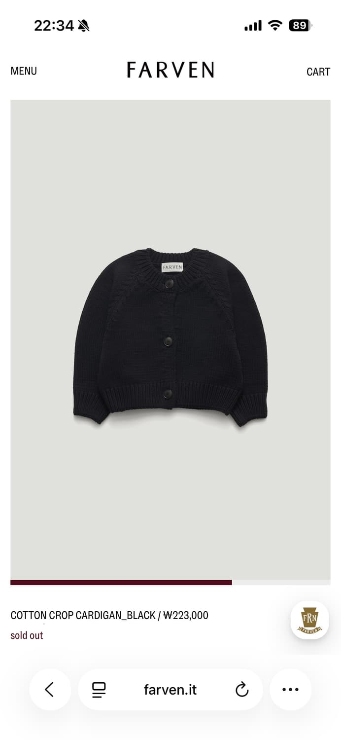 farven 파르벵 코튼 크롭 가디건 블랙 OS 상품이미지1