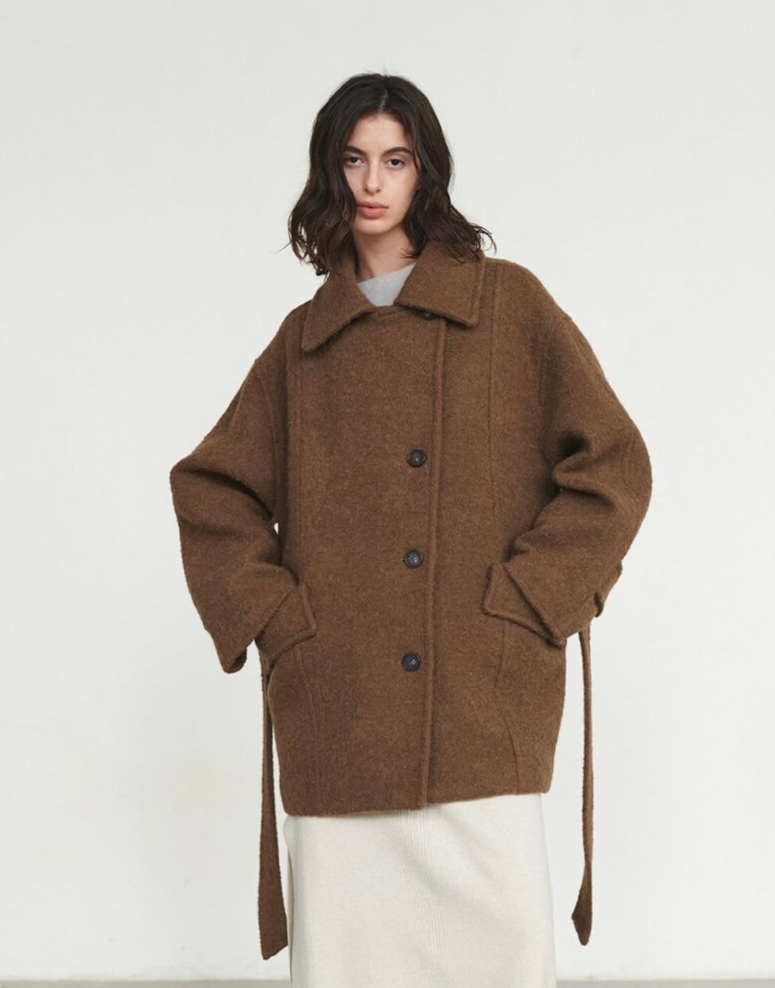 루에브르 알파카 부클 벨티드 코트 브라운 상품이미지2