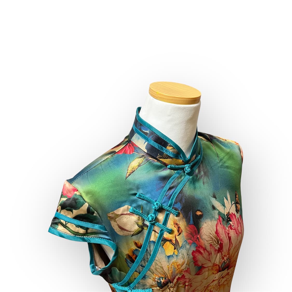 청록 플로랄 치파오 스타일 드레스 상품이미지4