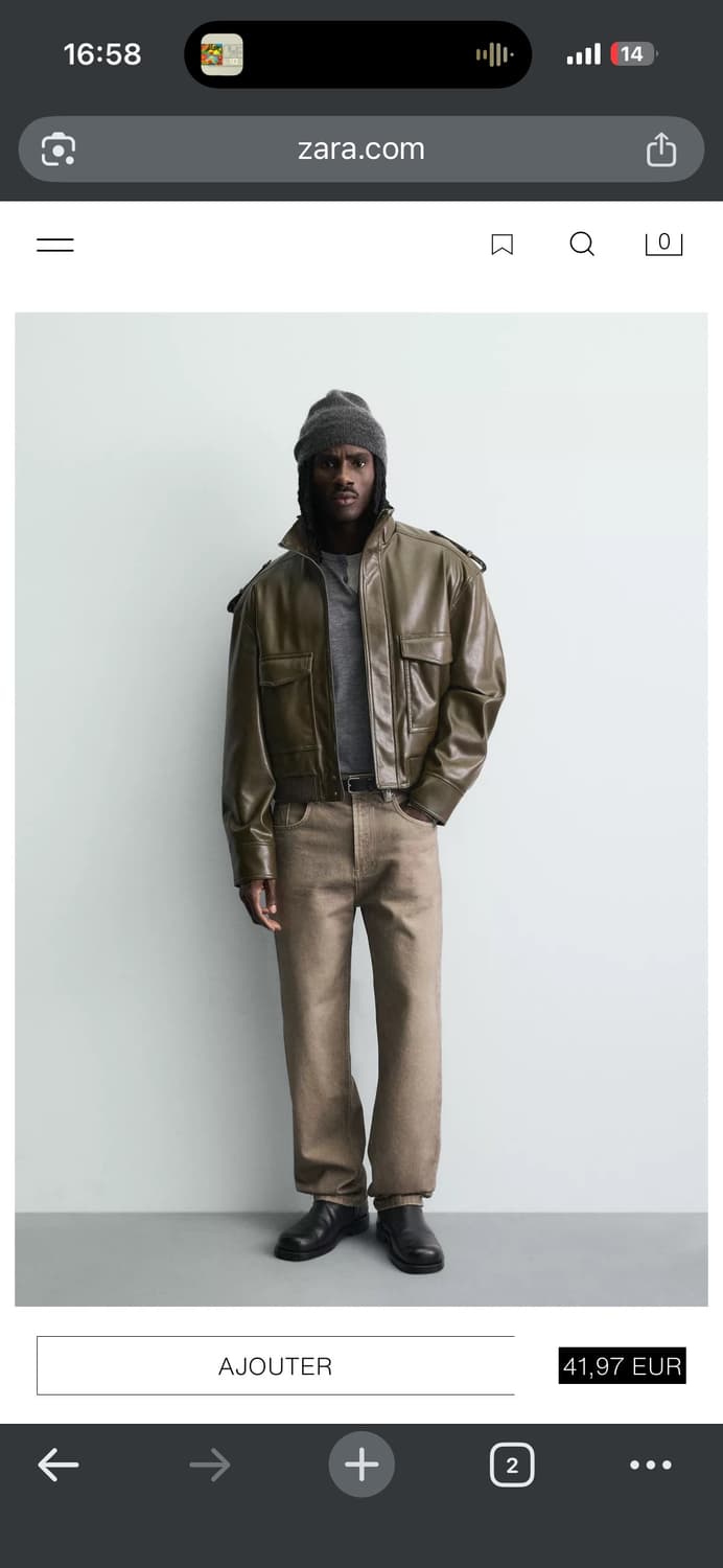 (구매)자라 크롭 페이크 레더자켓 올리브XL 상품이미지2