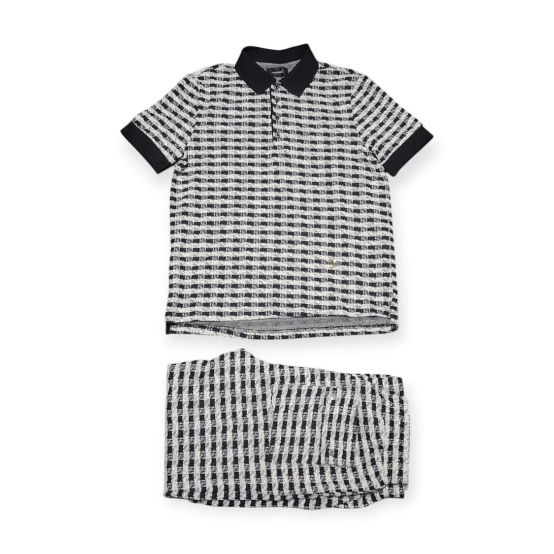 L)트위드 감성 니트 셋업 체크 패턴 카라 니트 상하의 세트 상품이미지1