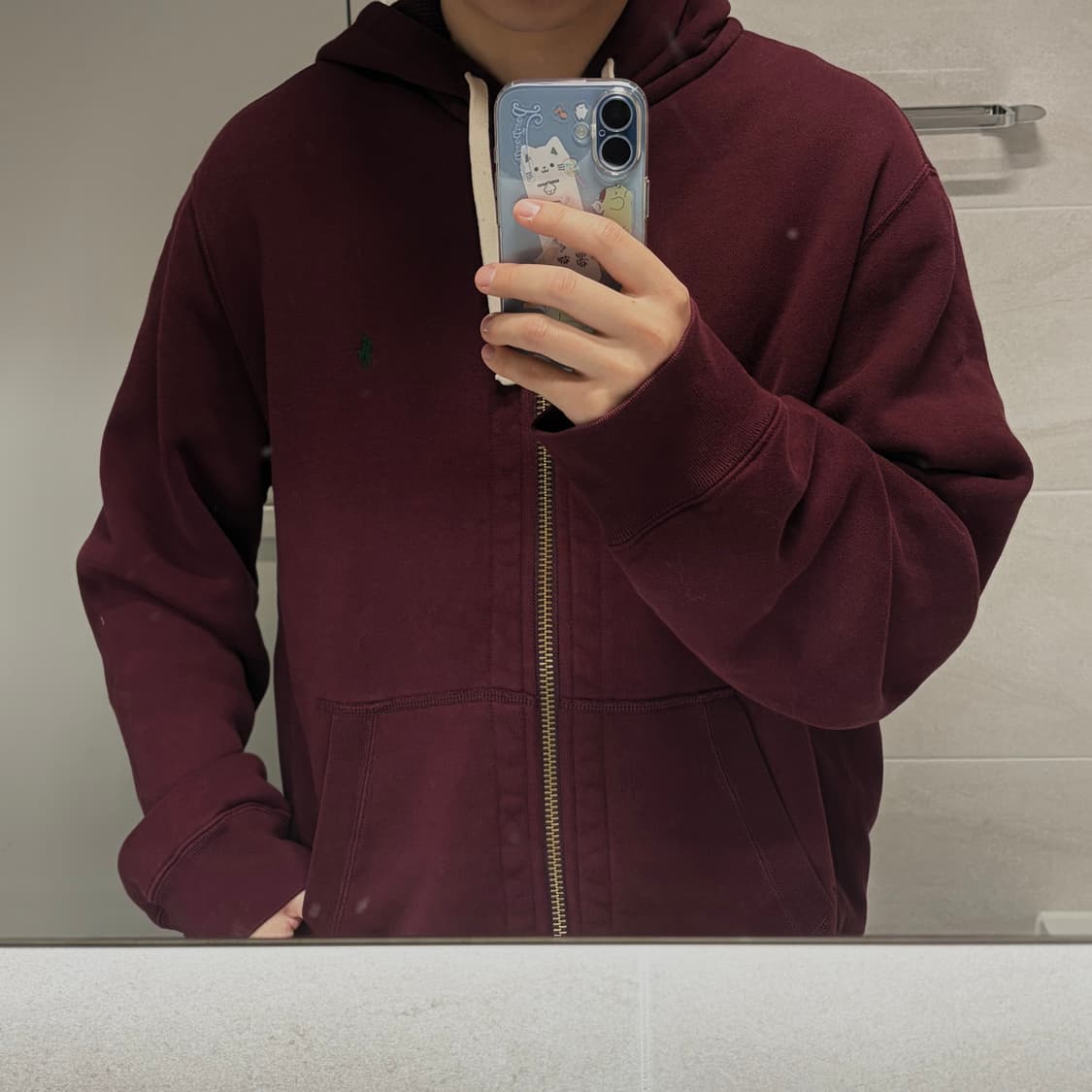 폴로 랄프로렌 빈티지 버건디 투웨이 후드집업 XL 상품이미지3