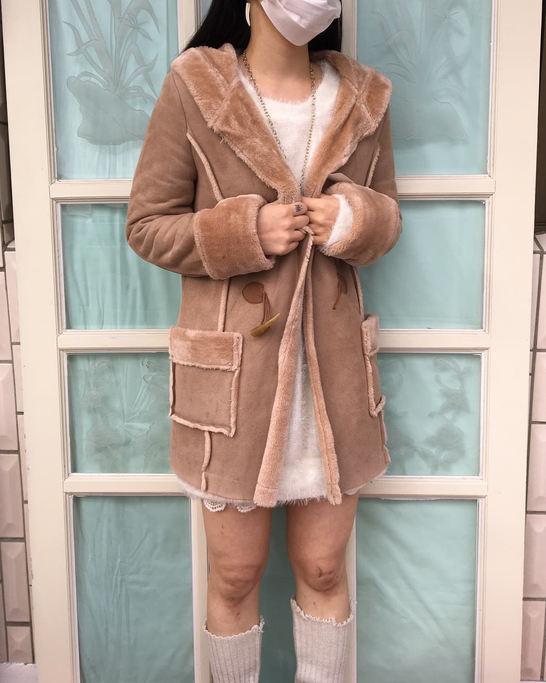 Fake fur duffle button hood coat 상품이미지6