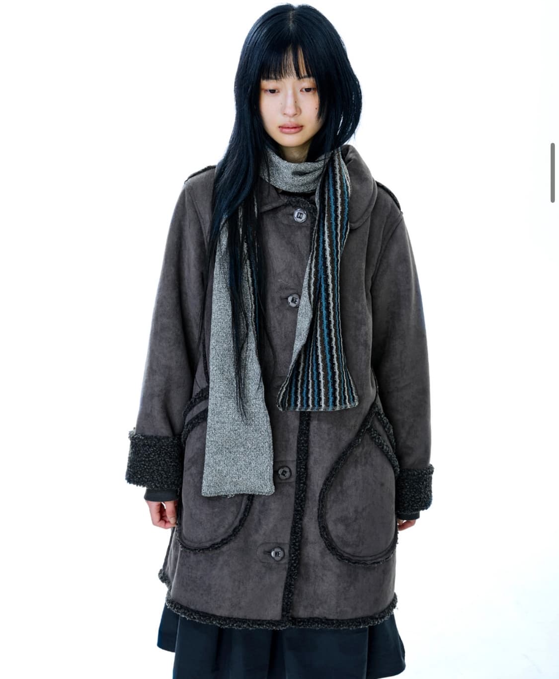COYSEIO 코이세이오 라운드 칼라 스웨이드 재킷 차콜 상품이미지2