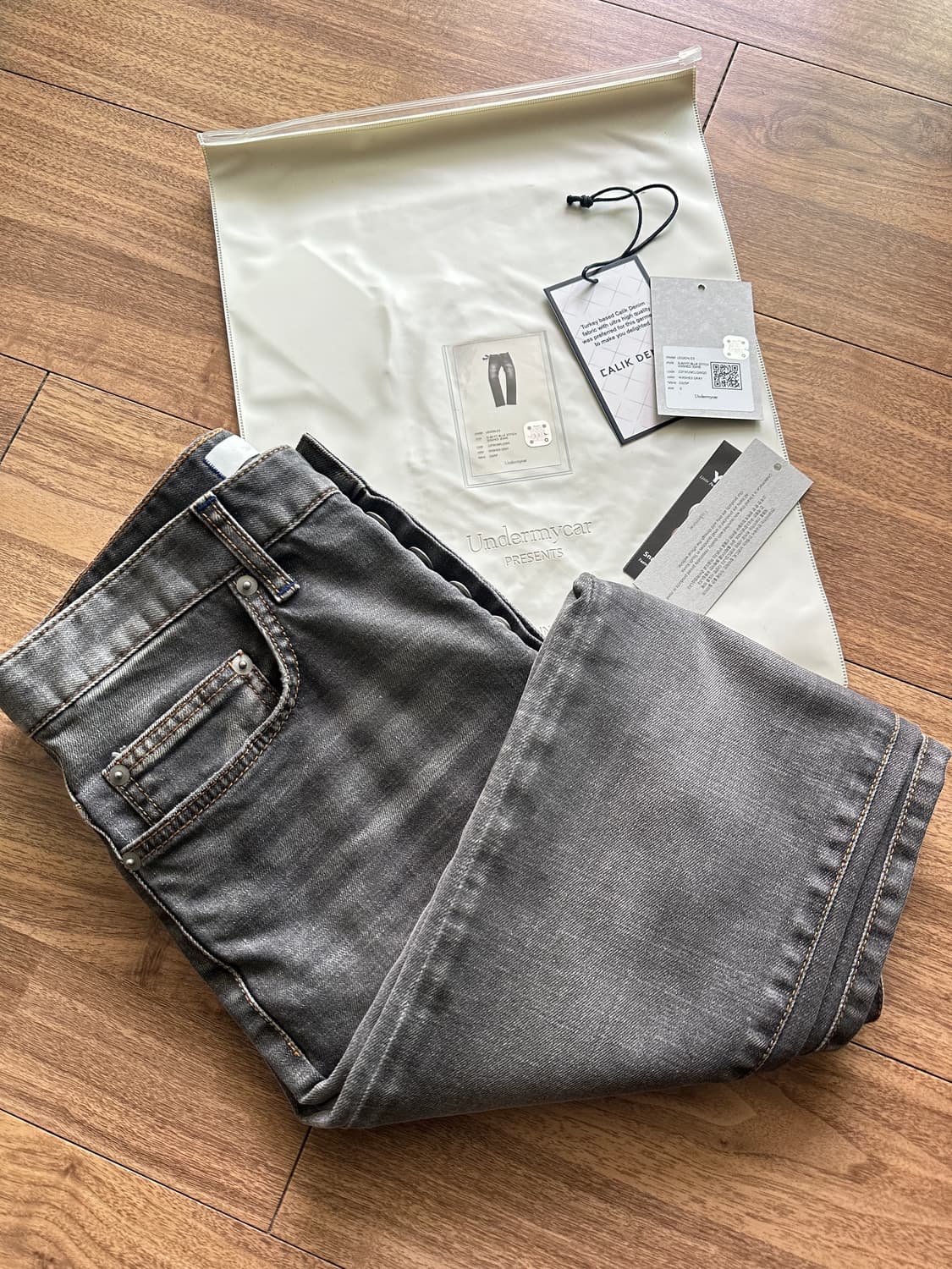 [0] 언더마이카 리전 03 슬림핏 블루 스티치 워시드 진 그레이 상품이미지2