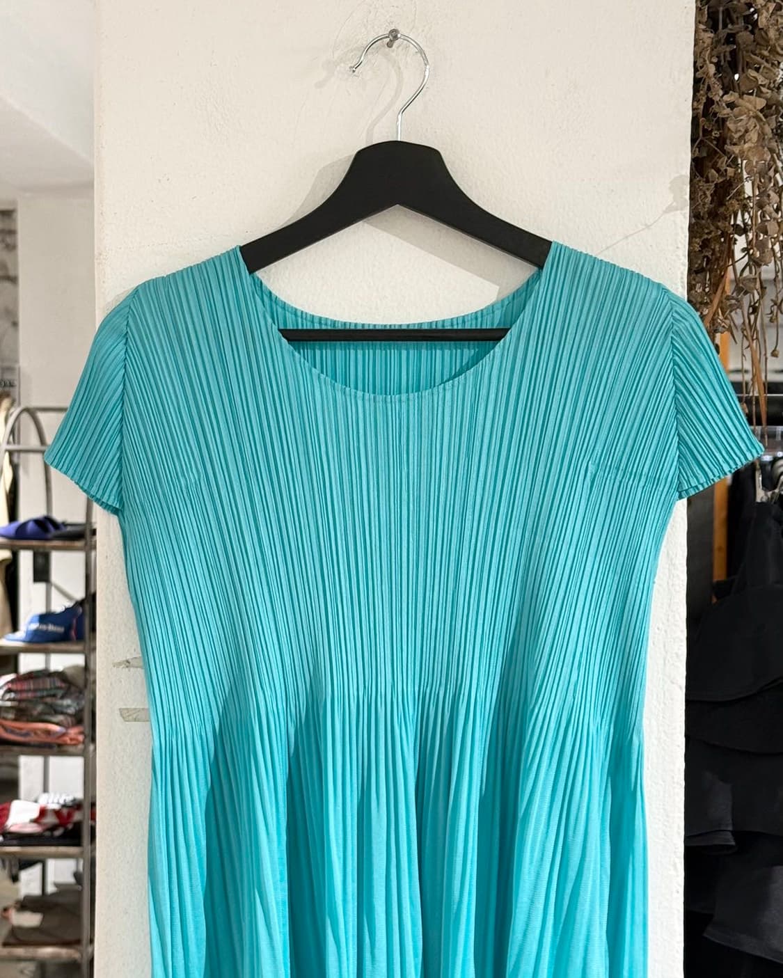 플리츠 플리즈 터콰이즈 하프 미디 원피스 상품이미지2