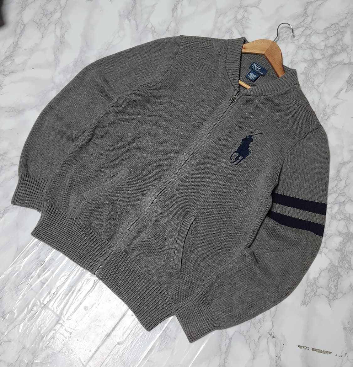 L 폴로 랄프로렌 빅포니 그레이 니트 집업 자켓 상품이미지2