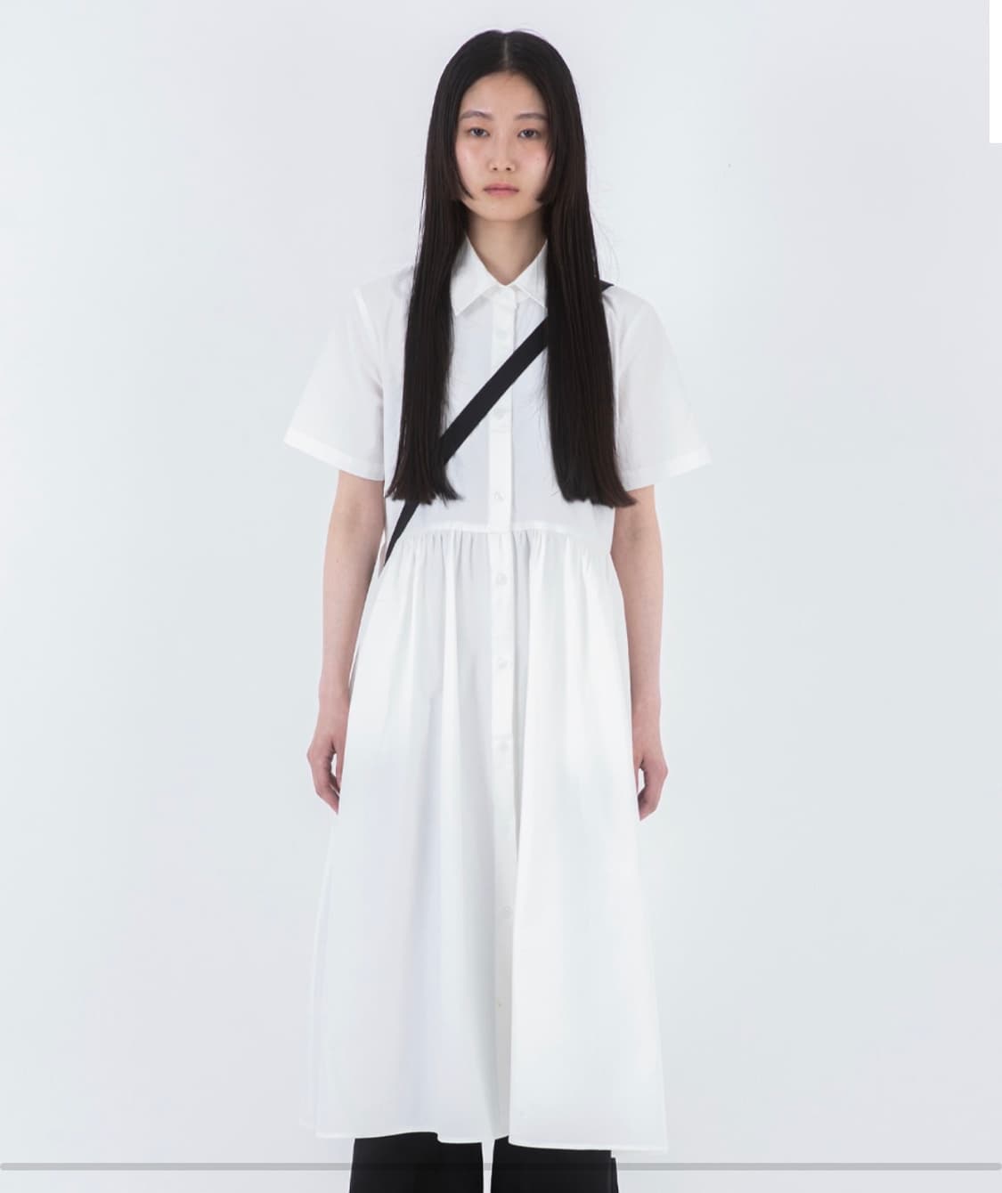 Miseki seoul 미세키 서울 셔링 셔츠 롱 원피스 화이트 상품이미지1