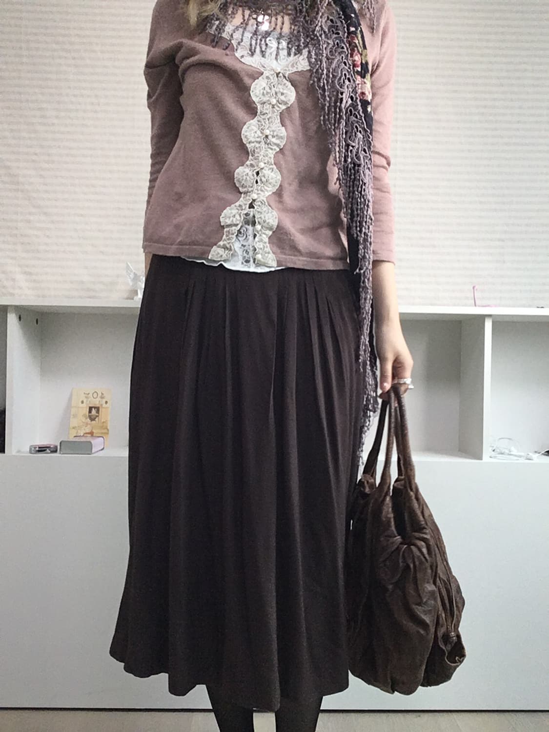 jpn vintage brown pintuck pleats long sk 상품이미지2