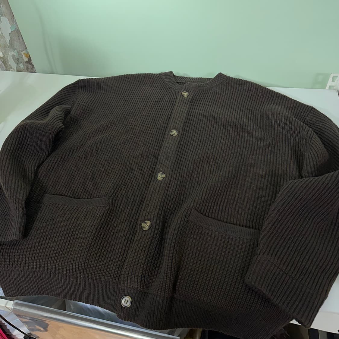 L-XL 토피 딥브라운 루즈오버핏 U넥 울 가디건 상품이미지2