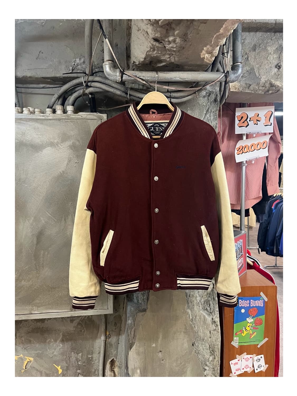 게스 울 소가죽 스타디움 자켓 버건디 95 #csz3242 상품이미지1