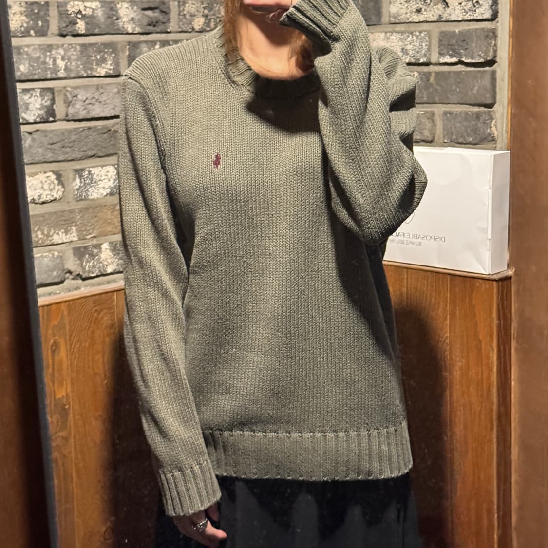 S) 폴로 랄프로렌 올리브 그린 헤비코튼 라운드넥 니트 상품이미지8