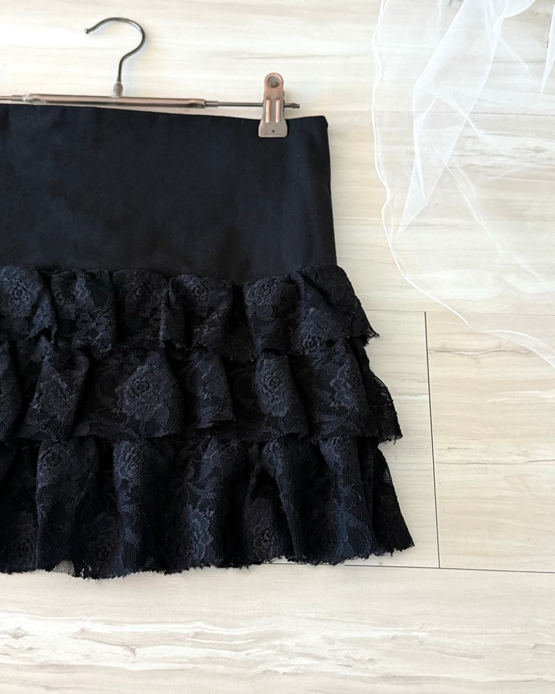 Black lace frilled mini skirt  상품이미지2