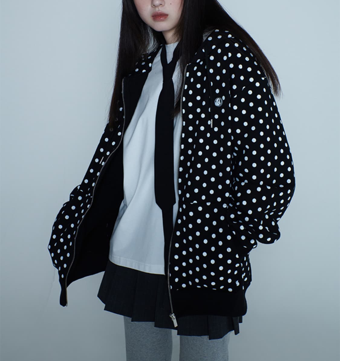 에노시 에이프릴에잇 도트 후드집업 (블랙,L) 상품이미지2