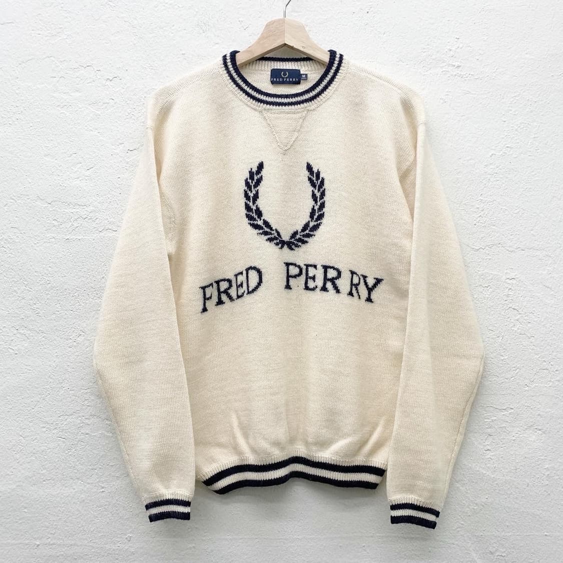 프레드페리 빅로고 울 아이보리 라운드 니트 상품이미지2