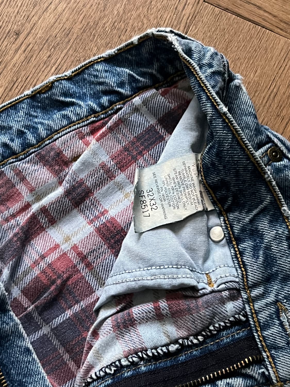 [32]90's 칼하트 유니온메이드 USA 체크 라이닝 워크 데님 팬츠 상품이미지5