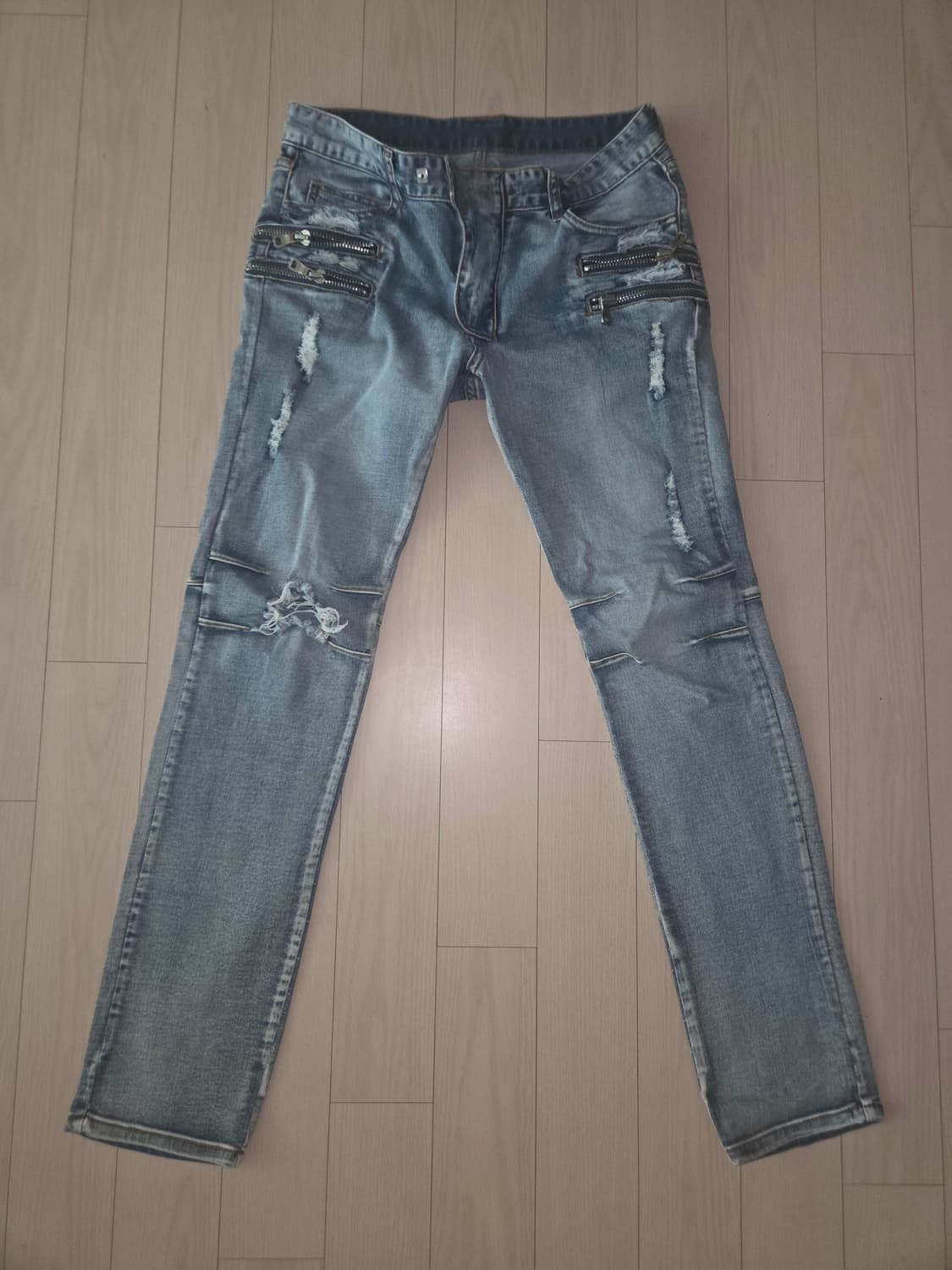 택포)디스트로이드 찢찢 지퍼 바이커진 스키니청바지데님 상품이미지8