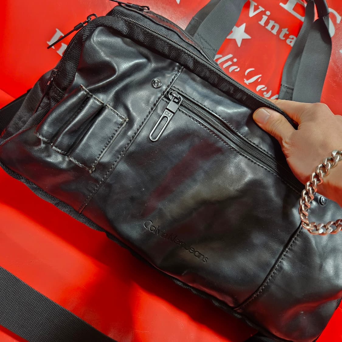 켈빈클라인 빈티지 Y2k 가죽 혼방 보스턴 토트백  상품이미지3