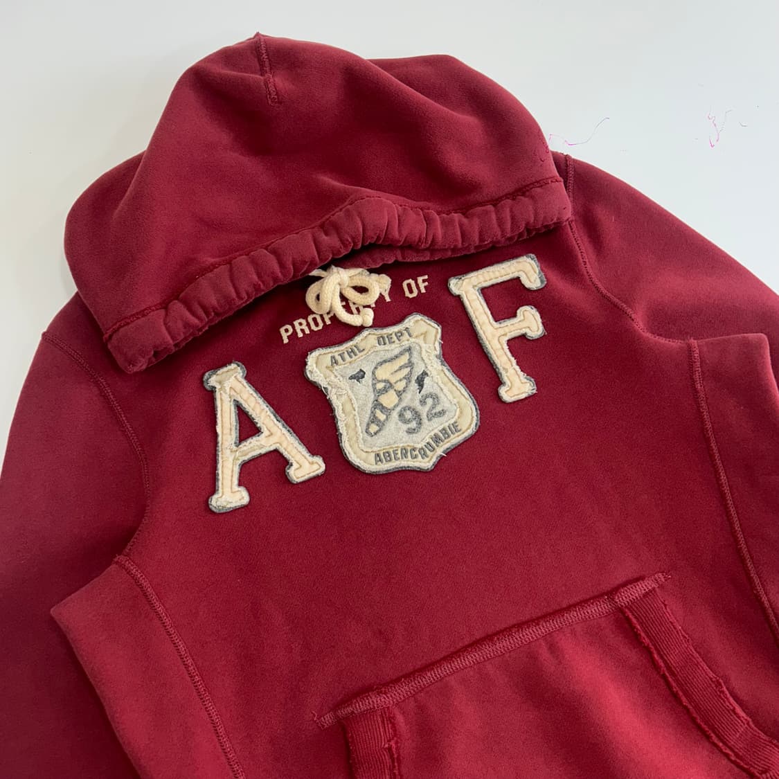 Abercrombie 아베크롬비 AF 로고 버건디 후드티 상품이미지4