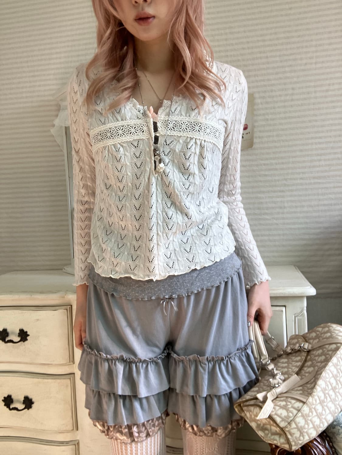 일본빈티지 크로셰 아이보리 레이스 니트 가디건 상품이미지3