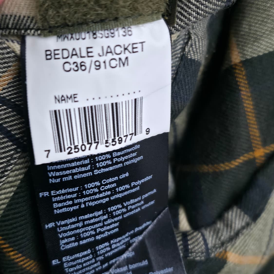 [36,M] 바버 비데일 왁스 자켓 상품이미지8