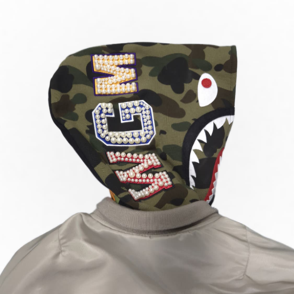 베이프 샤크 얼굴 블루종 항공 후드점퍼 F 베이지/블랙 할인 상품이미지3