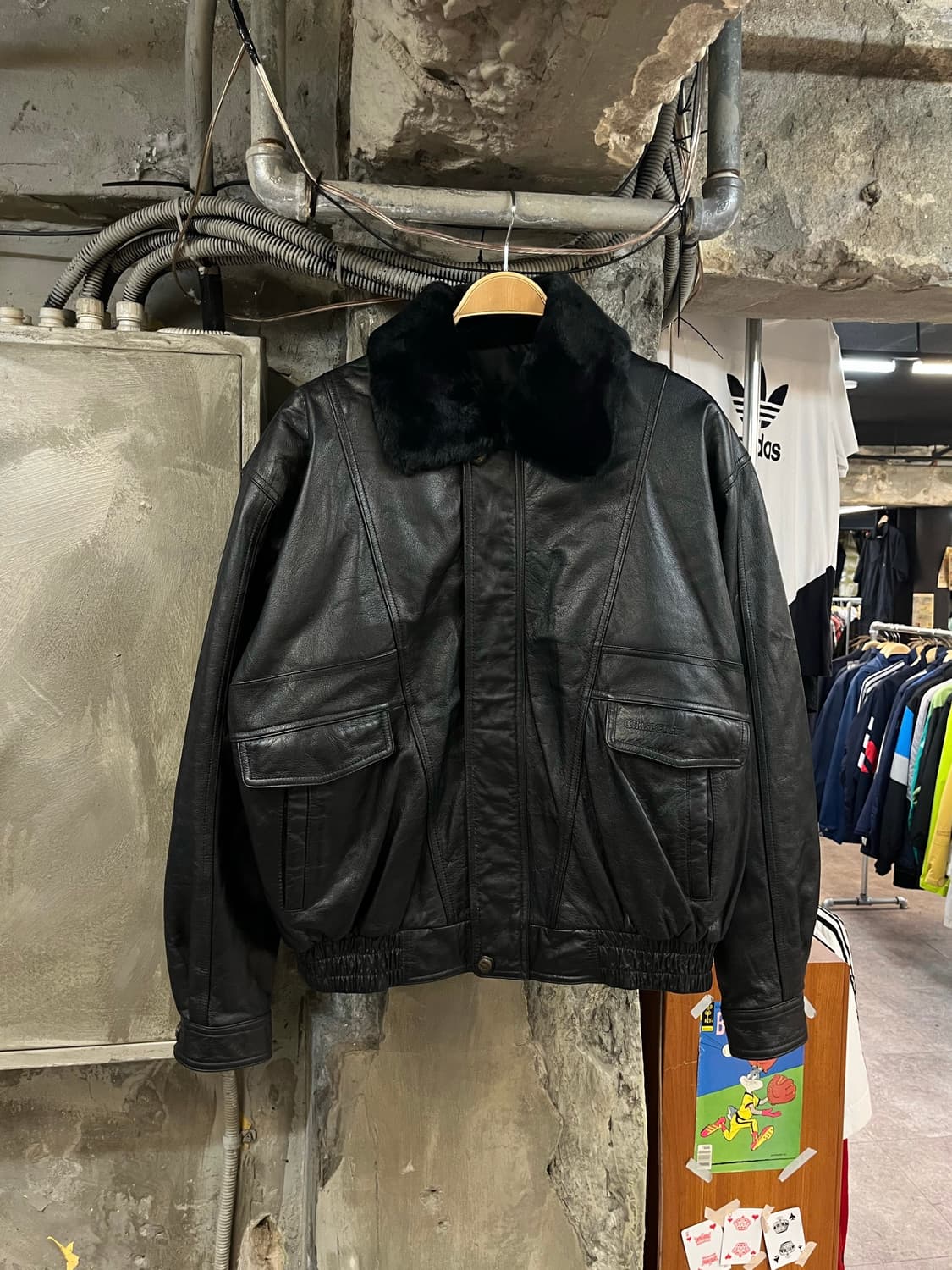 빈티지 퍼 카라 소가죽 레더 자켓 블랙 2XL  #csz2648 상품이미지1