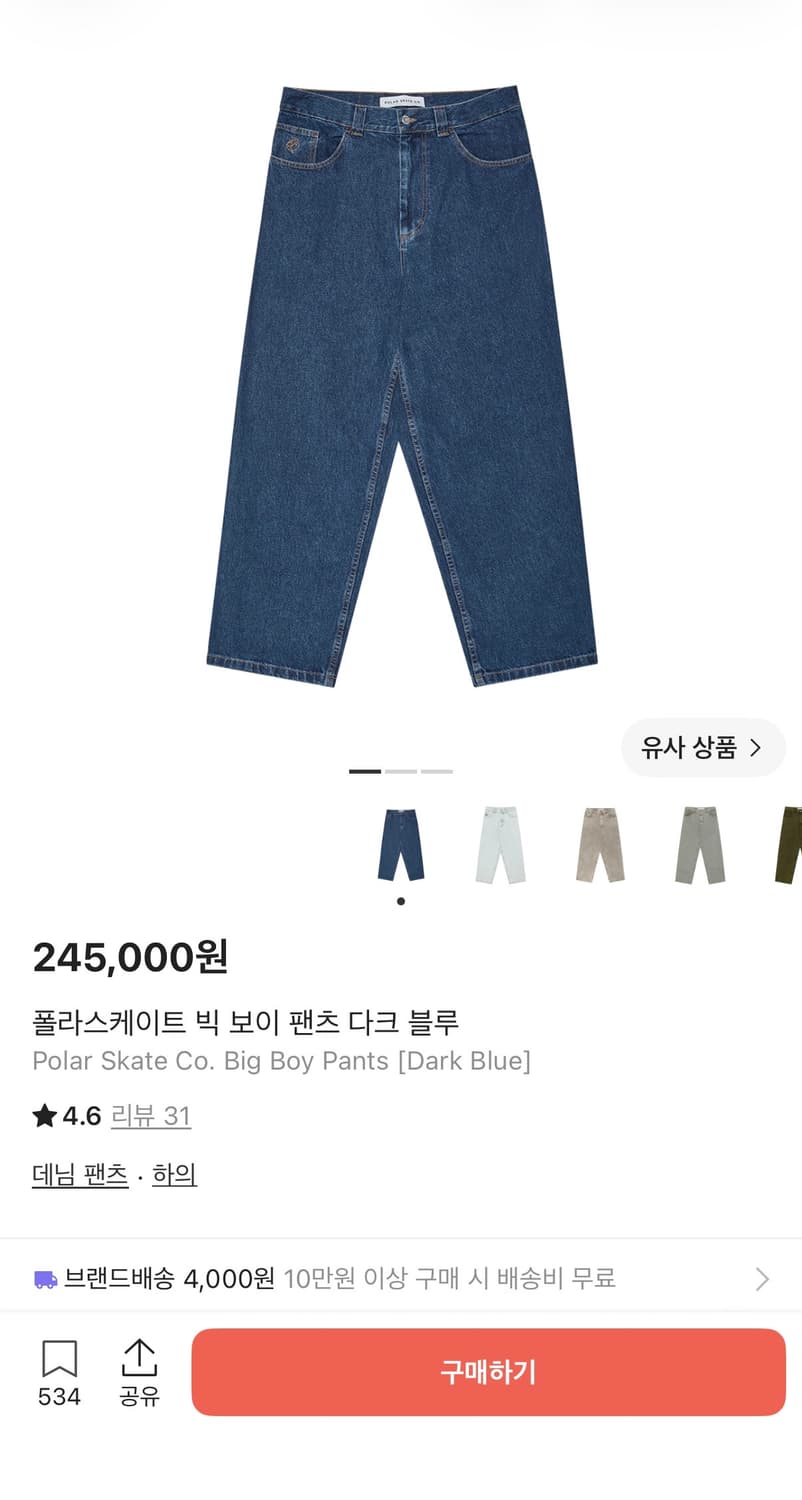 폴라 스케이트 빅보이 데님 XS 다크블루  상품이미지2