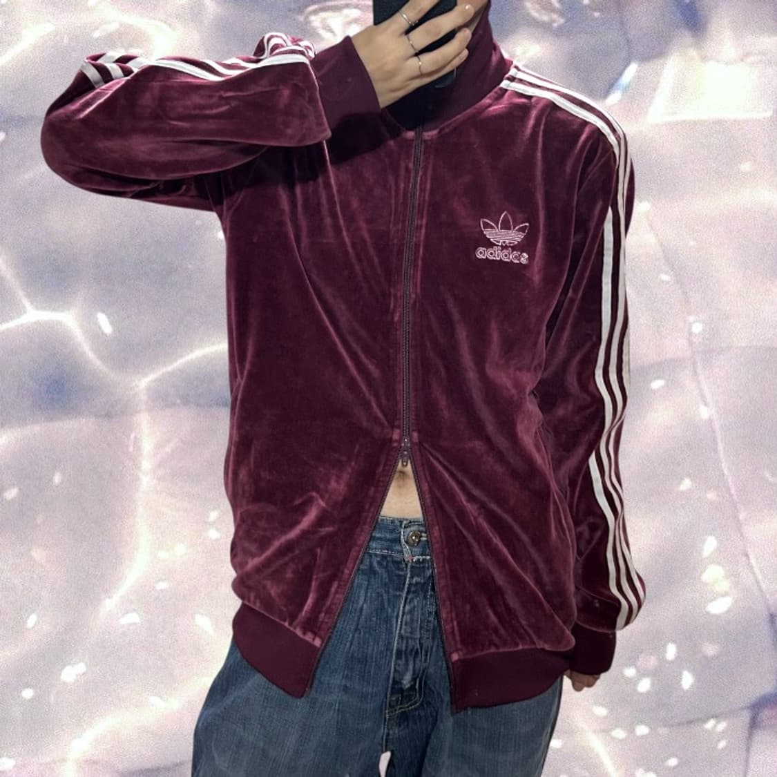 아디다스 대장 파이어버드 벨루어 벨벳 져지 버건디 레드 M  상품이미지3