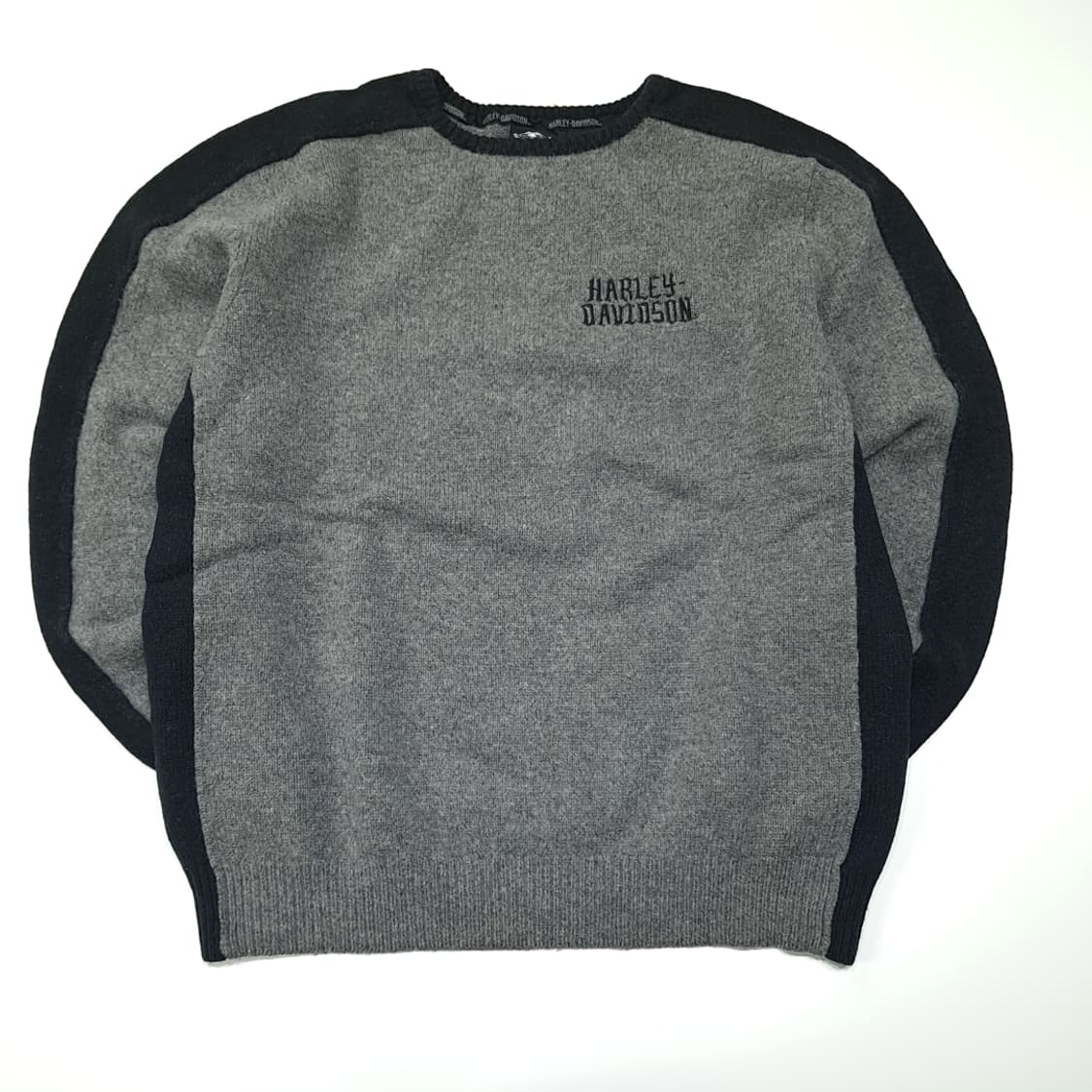 CL048 2XL 할리데이비슨 90S 그레이 블랙 투톤 헤비 울 니트 상품이미지1